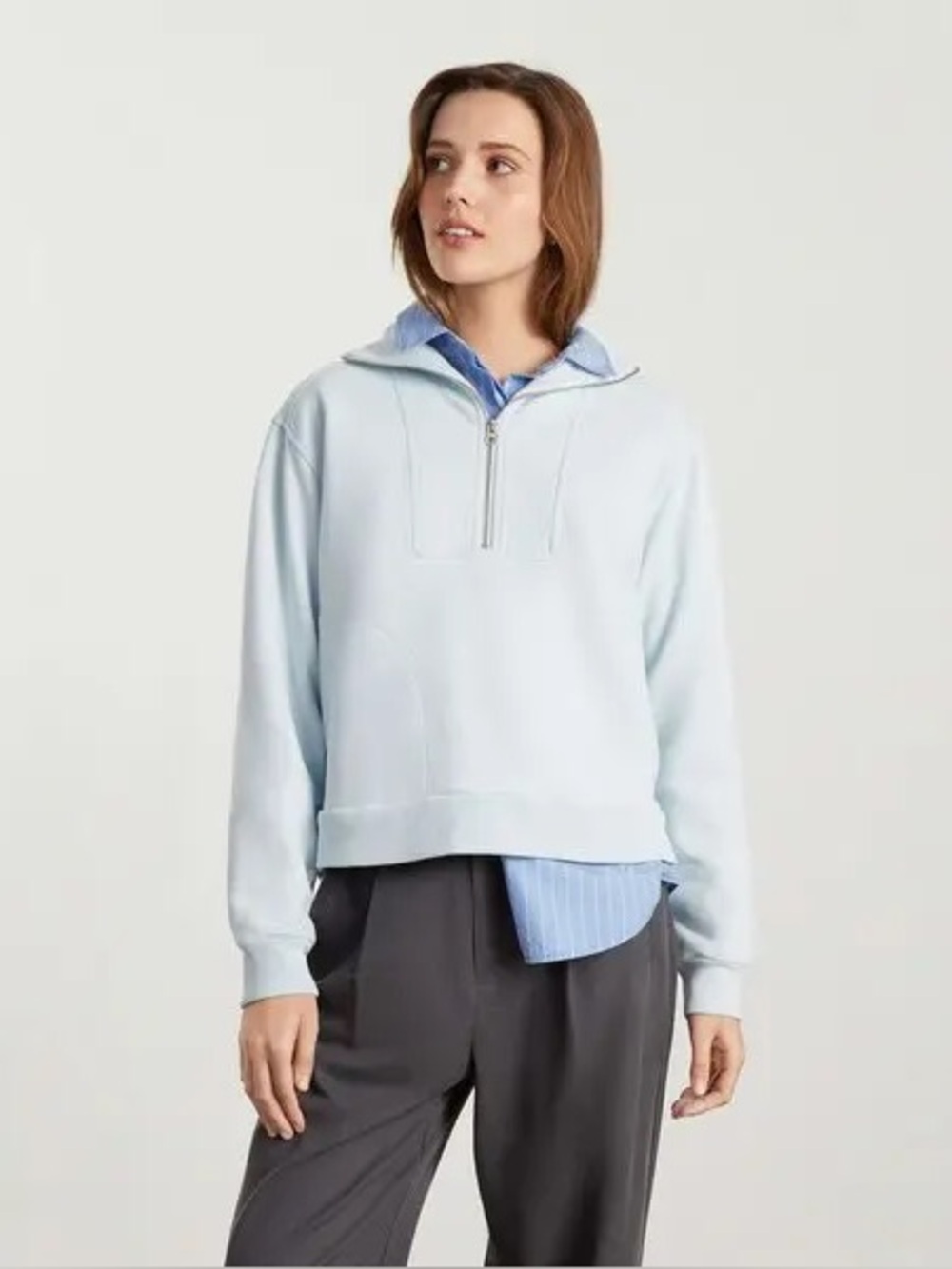 Everlane— Track Half-Zip Sweater. XS. Sky Blue. Orig $78